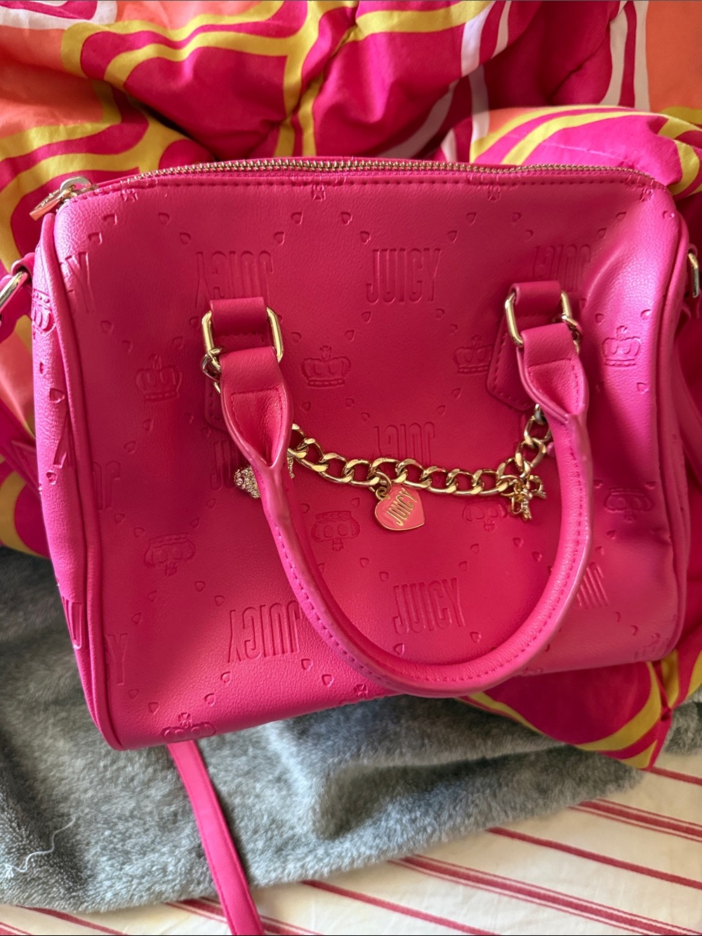 Juicy Couture Fuchsia Pink Satchel with Gold Chain Charm